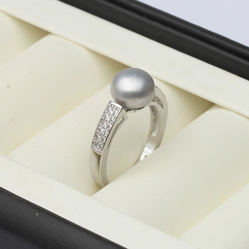 Genuine Natural Freshwater Pearl Rings Woman,925 Sterling Silver Ring With Pearl Adjustable Mom Wife Birthday Gift White Black
