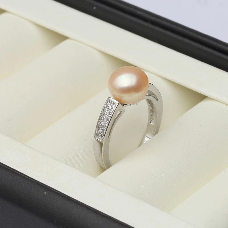 Genuine Natural Freshwater Pearl Rings Woman,925 Sterling Silver Ring With Pearl Adjustable Mom Wife Birthday Gift White Black
