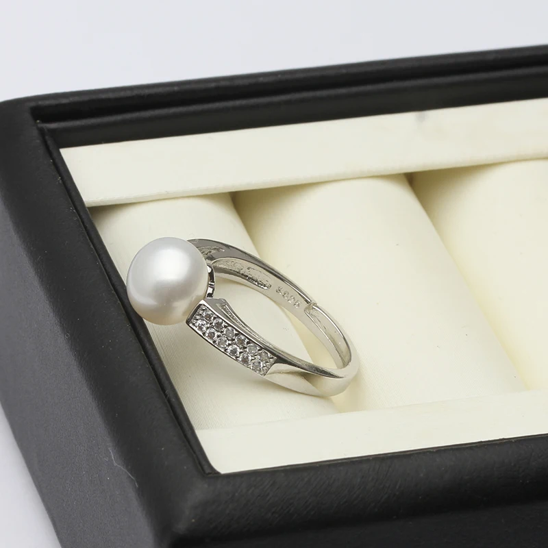 Genuine Natural Freshwater Pearl Rings Woman,925 Sterling Silver Ring With Pearl Adjustable Mom Wife Birthday Gift White Black