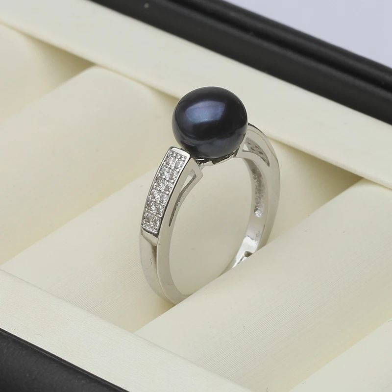 Genuine Natural Freshwater Pearl Rings Woman,925 Sterling Silver Ring With Pearl Adjustable Mom Wife Birthday Gift White Black