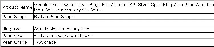 Genuine Natural Freshwater Pearl Rings Woman,925 Sterling Silver Ring With Pearl Adjustable Mom Wife Birthday Gift White Black