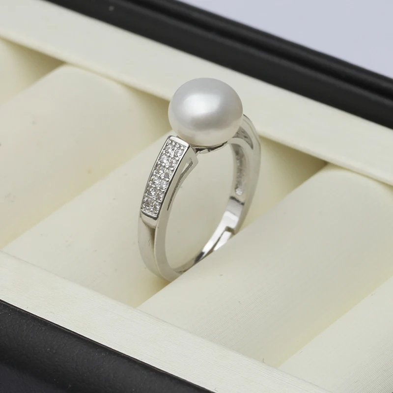 Genuine Natural Freshwater Pearl Rings Woman,925 Sterling Silver Ring With Pearl Adjustable Mom Wife Birthday Gift White Black