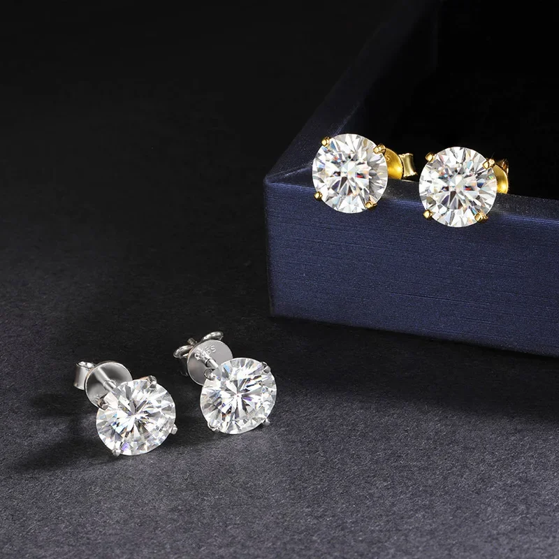EWYA Luxury 0.4-4CT D Color Moissanite Screw Earrings For Women Party Fine Jewelry 4 Prong S925 Sterling Silver Diamond Earring