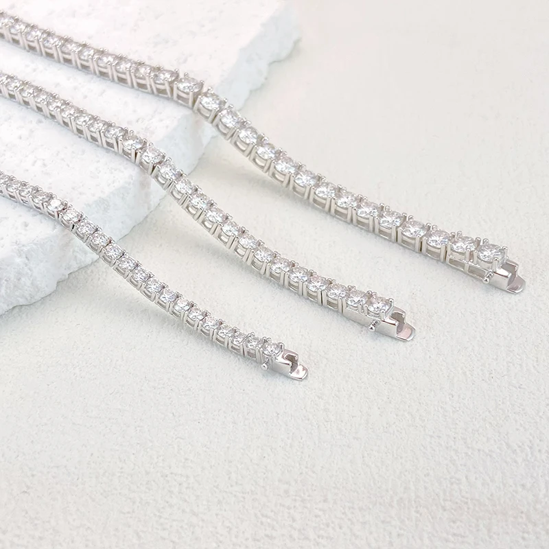 NeeTim 3mm 4mm 5mm All Moissanite Tennis Bracelet Sparkling Chain 925 Sterling Silver with Gold Plated Bracelets For Women Men