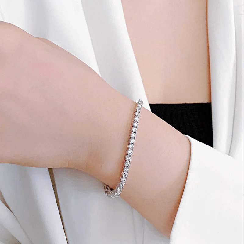 NeeTim 3mm 4mm 5mm All Moissanite Tennis Bracelet Sparkling Chain 925 Sterling Silver with Gold Plated Bracelets For Women Men