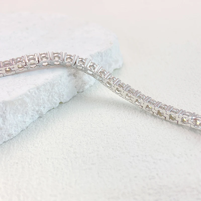 NeeTim 3mm 4mm 5mm All Moissanite Tennis Bracelet Sparkling Chain 925 Sterling Silver with Gold Plated Bracelets For Women Men