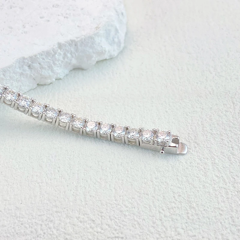 NeeTim 3mm 4mm 5mm All Moissanite Tennis Bracelet Sparkling Chain 925 Sterling Silver with Gold Plated Bracelets For Women Men