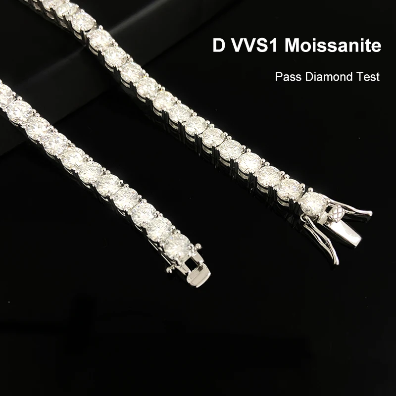 NeeTim 3mm 4mm 5mm All Moissanite Tennis Bracelet Sparkling Chain 925 Sterling Silver with Gold Plated Bracelets For Women Men