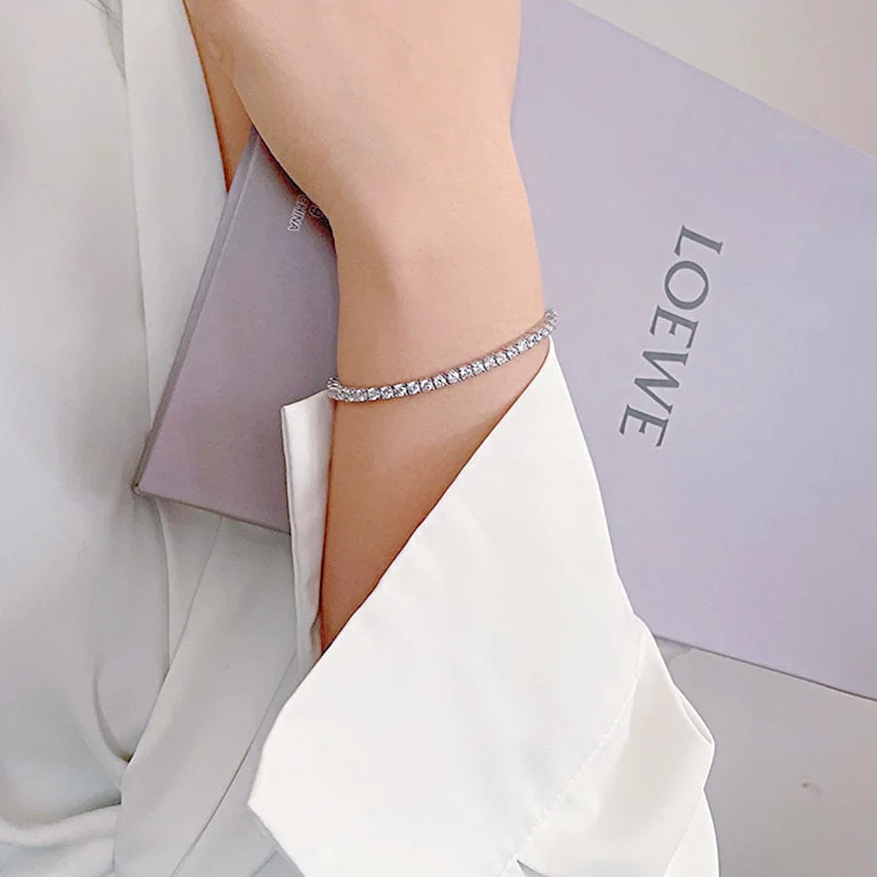 NeeTim 3mm 4mm 5mm All Moissanite Tennis Bracelet Sparkling Chain 925 Sterling Silver with Gold Plated Bracelets For Women Men