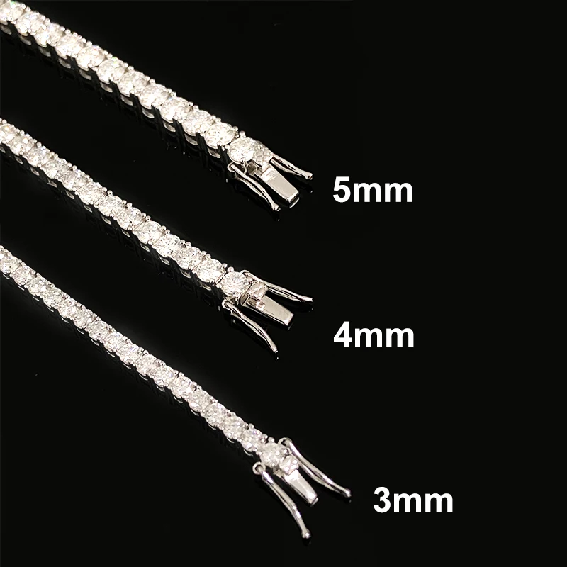 NeeTim 3mm 4mm 5mm All Moissanite Tennis Bracelet Sparkling Chain 925 Sterling Silver with Gold Plated Bracelets For Women Men