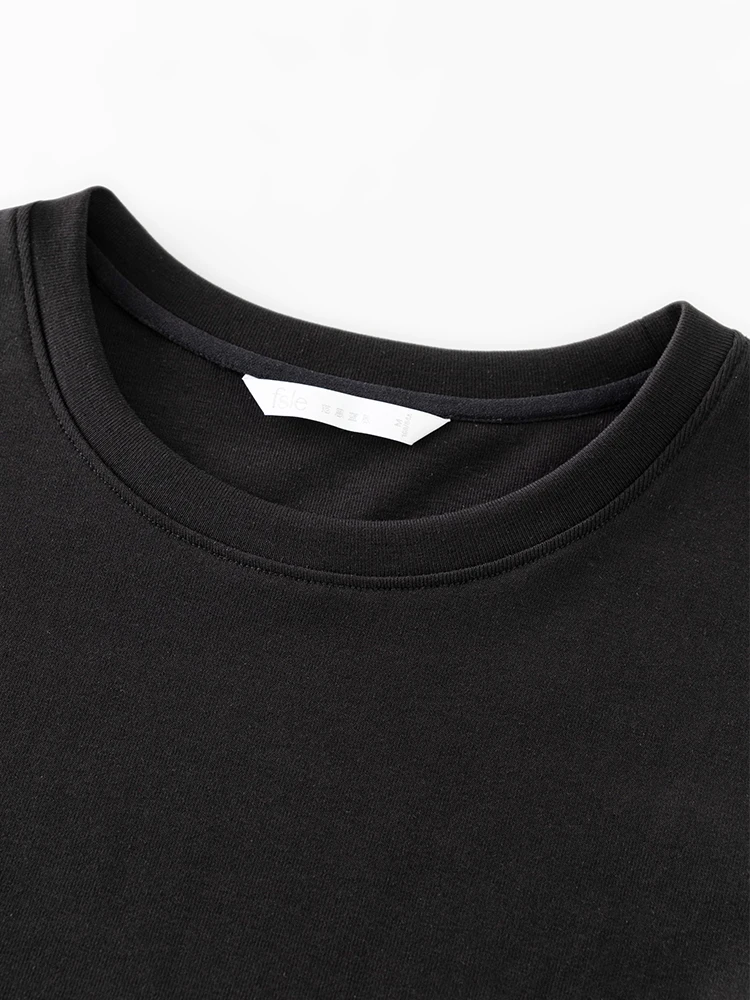 FSLE【4 Colors】Women Round Neck Casual Grey Summer T-Shirt Black Cotton Square Neck Short Sleeve Elastic Tees 24FS12797+24FS12798