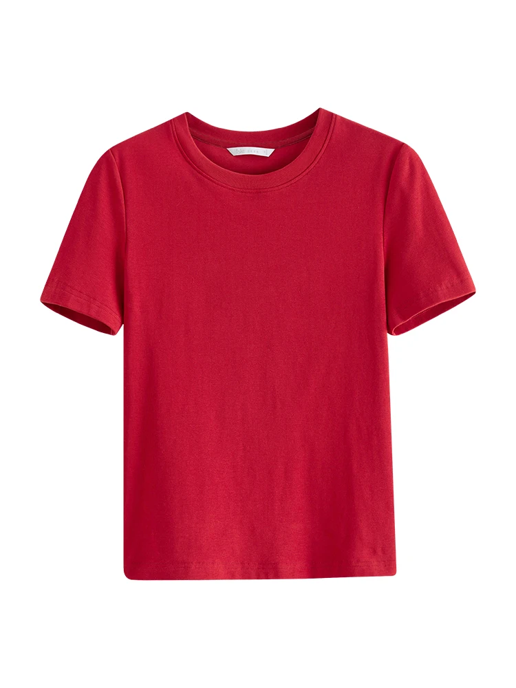 FSLE【4 Colors】Women Round Neck Casual Grey Summer T-Shirt Black Cotton Square Neck Short Sleeve Elastic Tees 24FS12797+24FS12798