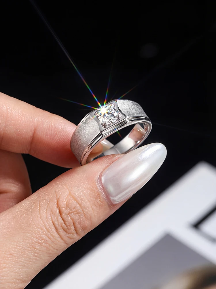 Gorgeous 1CT D Color Concise Certified Moissanite Diamond Engagement Rings For Men Real Luxury Top Quality Wedding Jewelry