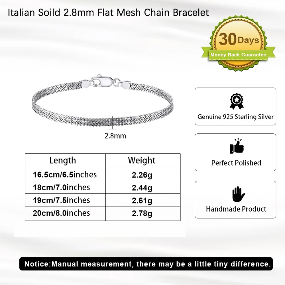 ORSA JEWELS 100% Soild 925 Sterling Silver Chain Bracelets Simple Stackable Chain Bracelets Gfts Women Men Versatile Bracelet