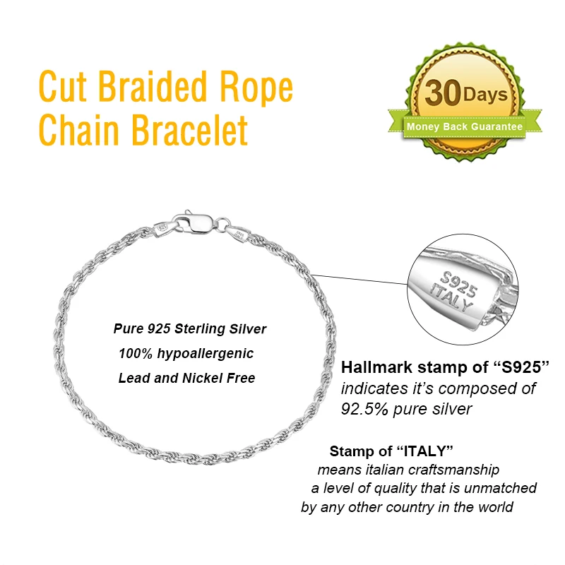 ORSA JEWELS 100% Soild 925 Sterling Silver Chain Bracelets Simple Stackable Chain Bracelets Gfts Women Men Versatile Bracelet