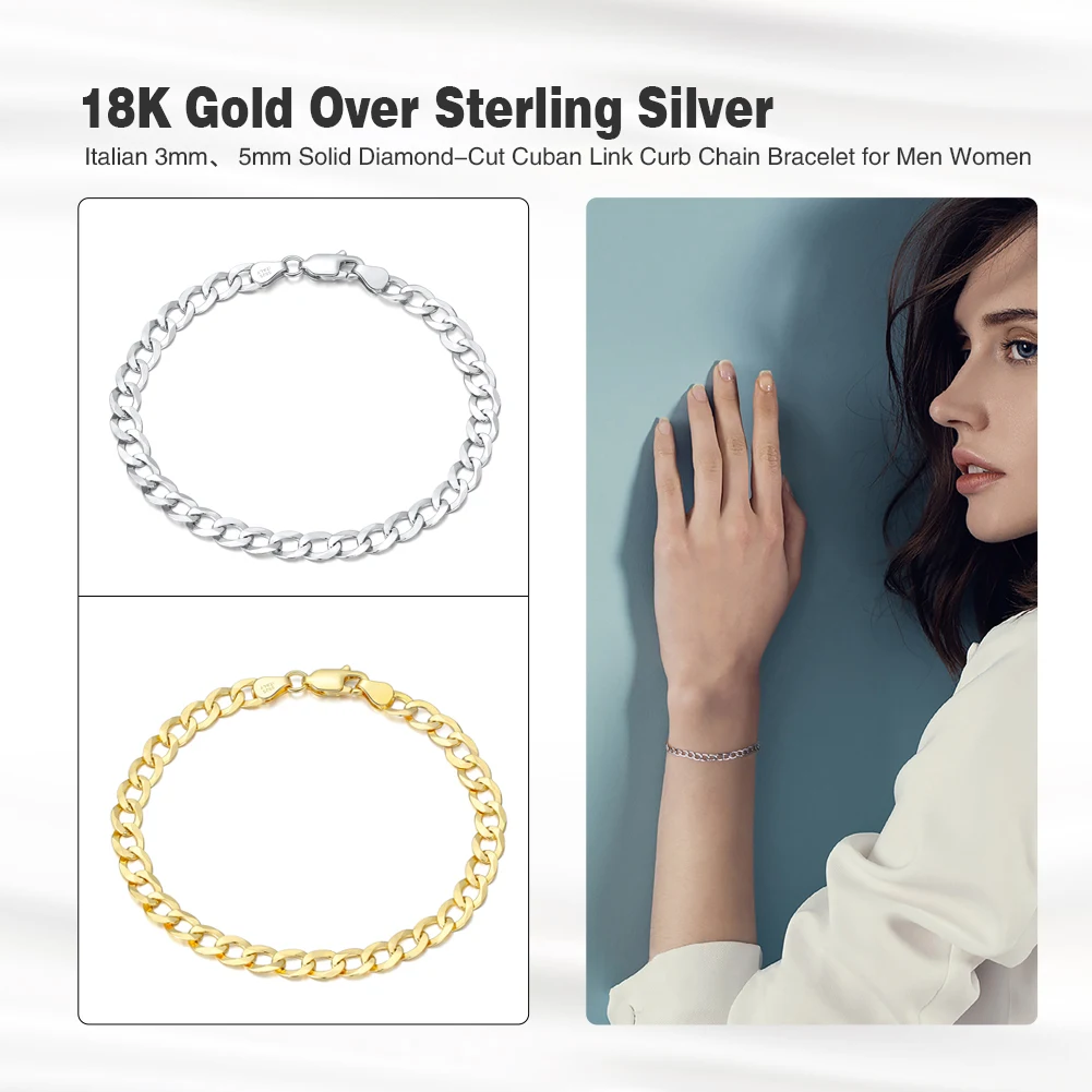 ORSA JEWELS 100% Soild 925 Sterling Silver Chain Bracelets Simple Stackable Chain Bracelets Gfts Women Men Versatile Bracelet