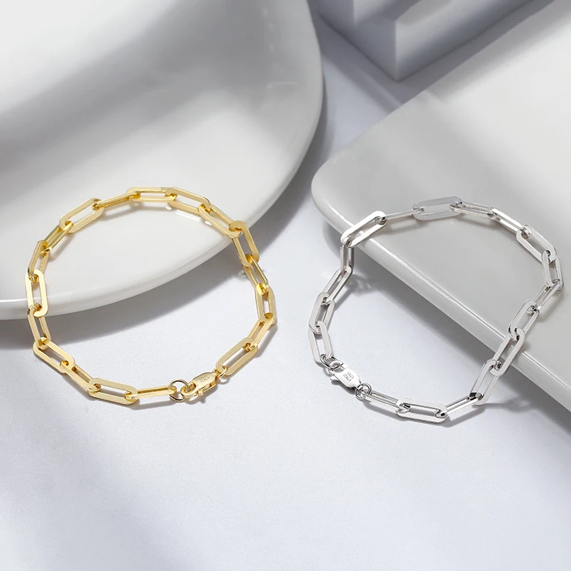 ORSA JEWELS 100% Soild 925 Sterling Silver Chain Bracelets Simple Stackable Chain Bracelets Gfts Women Men Versatile Bracelet