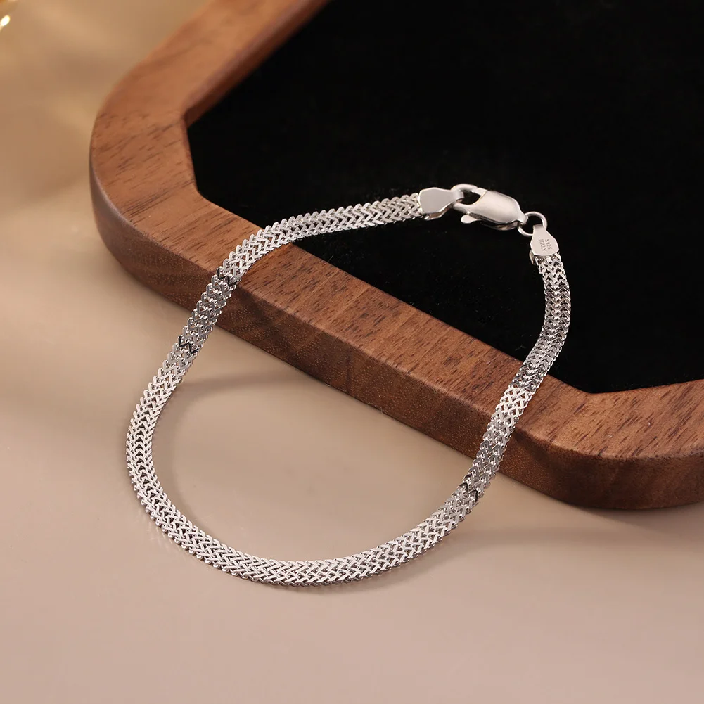 ORSA JEWELS 100% Soild 925 Sterling Silver Chain Bracelets Simple Stackable Chain Bracelets Gfts Women Men Versatile Bracelet
