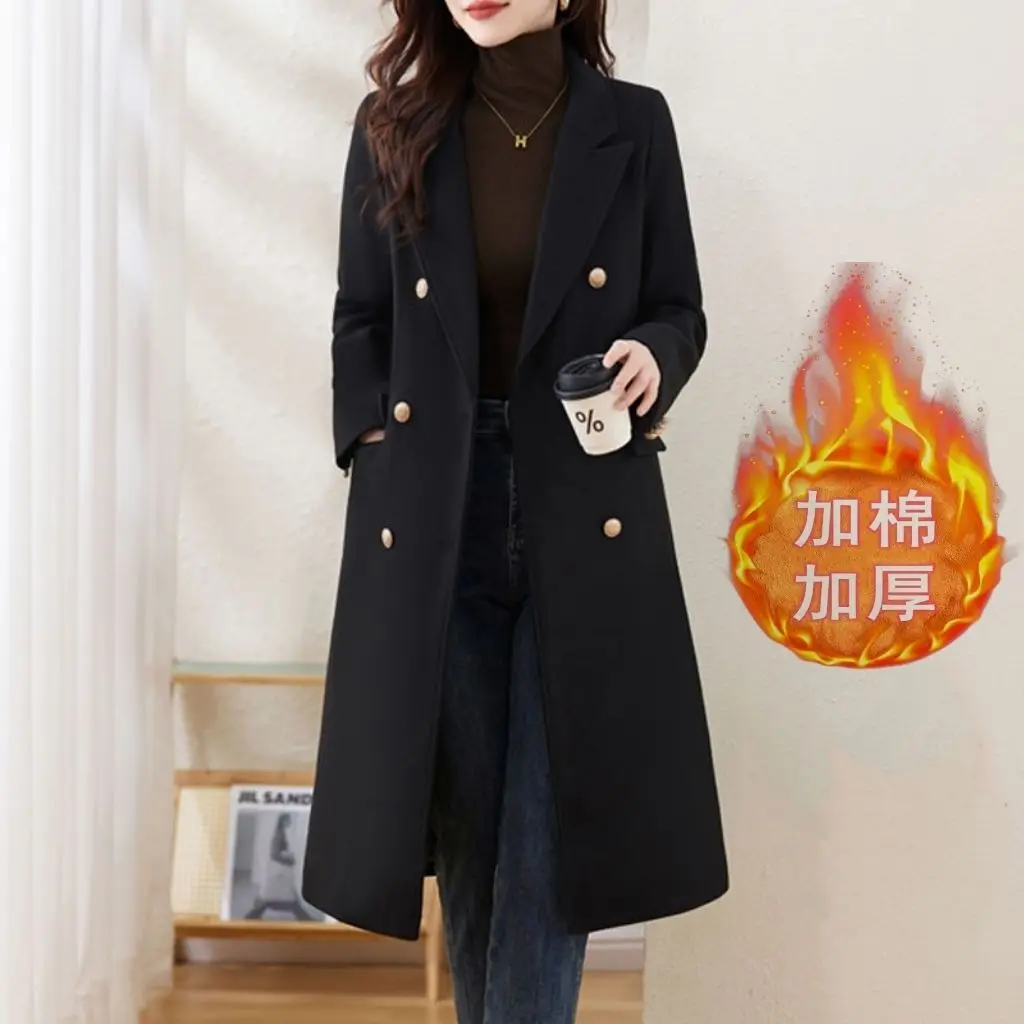 Red Woolen Coat 2026 Autumn Winter New Fashion Temperament with cotton Thicken Wool Coats Female Slim Casual Warm Long Overcoat