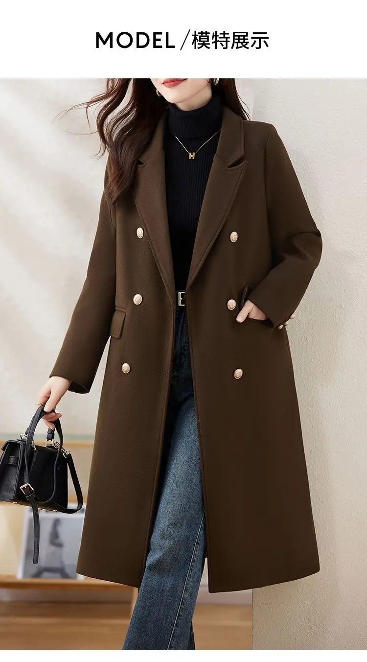 Red Woolen Coat 2026 Autumn Winter New Fashion Temperament with cotton Thicken Wool Coats Female Slim Casual Warm Long Overcoat