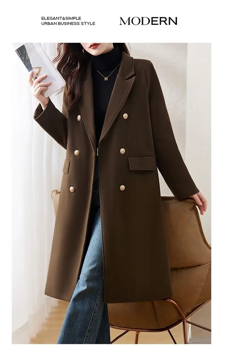 Red Woolen Coat 2026 Autumn Winter New Fashion Temperament with cotton Thicken Wool Coats Female Slim Casual Warm Long Overcoat