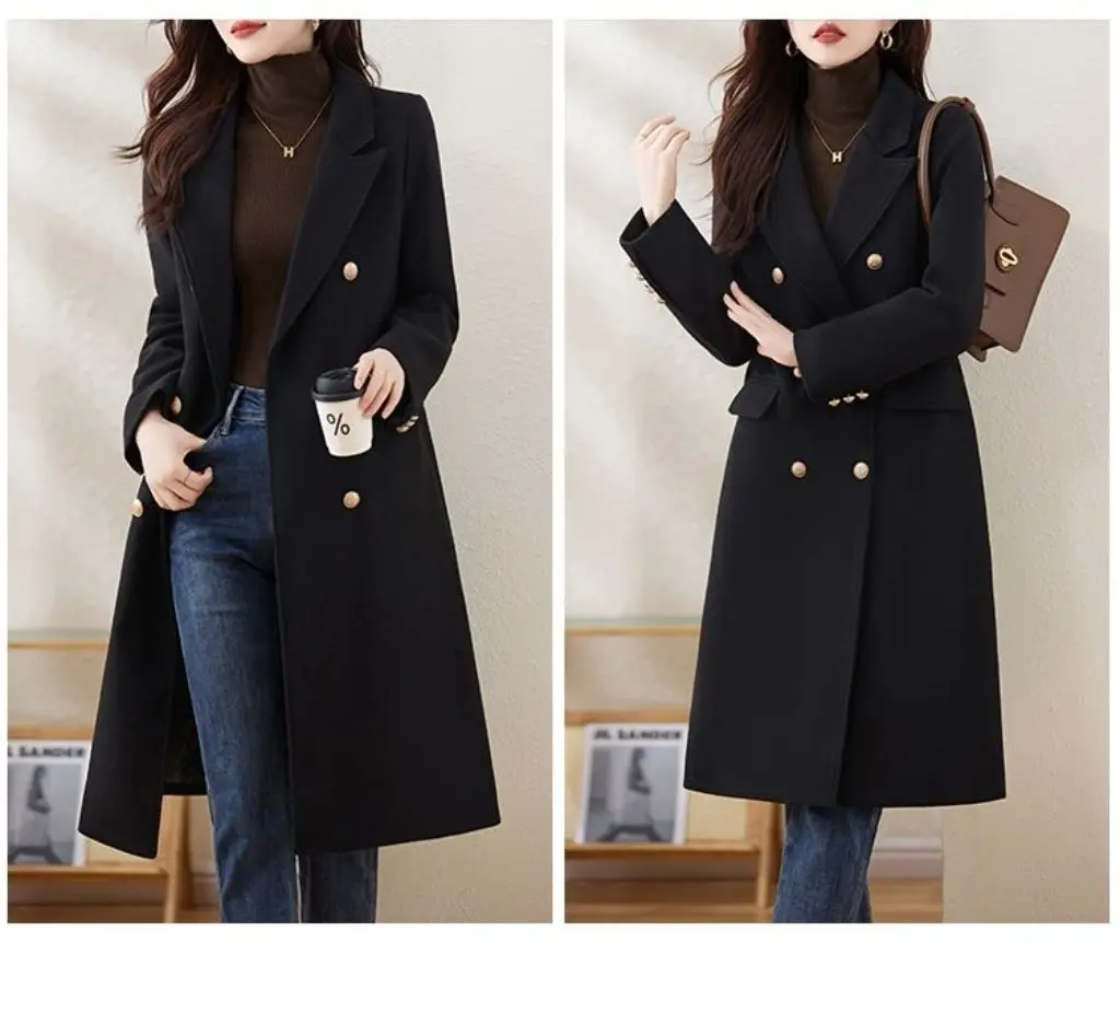 Red Woolen Coat 2026 Autumn Winter New Fashion Temperament with cotton Thicken Wool Coats Female Slim Casual Warm Long Overcoat