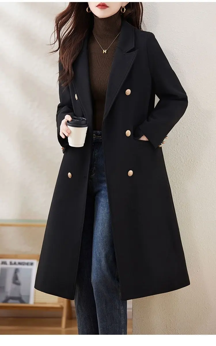 Red Woolen Coat 2026 Autumn Winter New Fashion Temperament with cotton Thicken Wool Coats Female Slim Casual Warm Long Overcoat