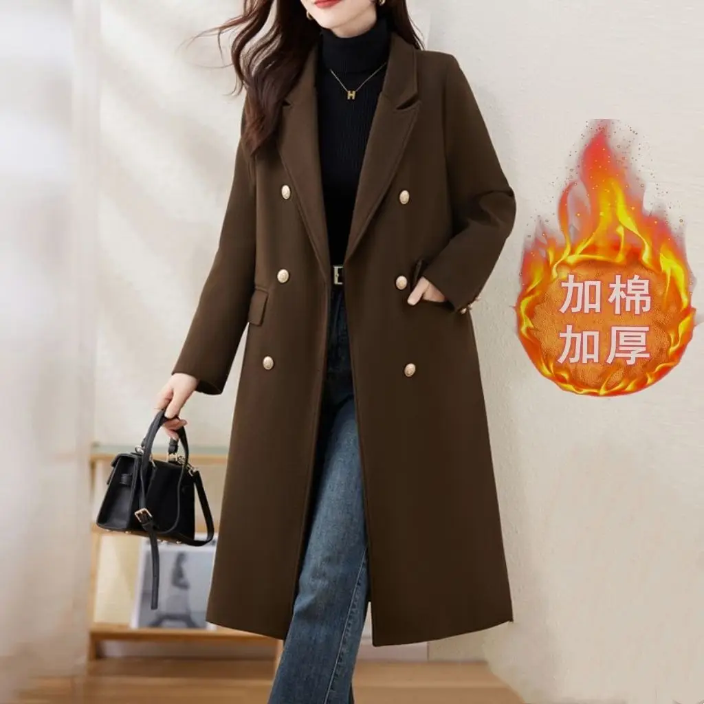 Red Woolen Coat 2026 Autumn Winter New Fashion Temperament with cotton Thicken Wool Coats Female Slim Casual Warm Long Overcoat