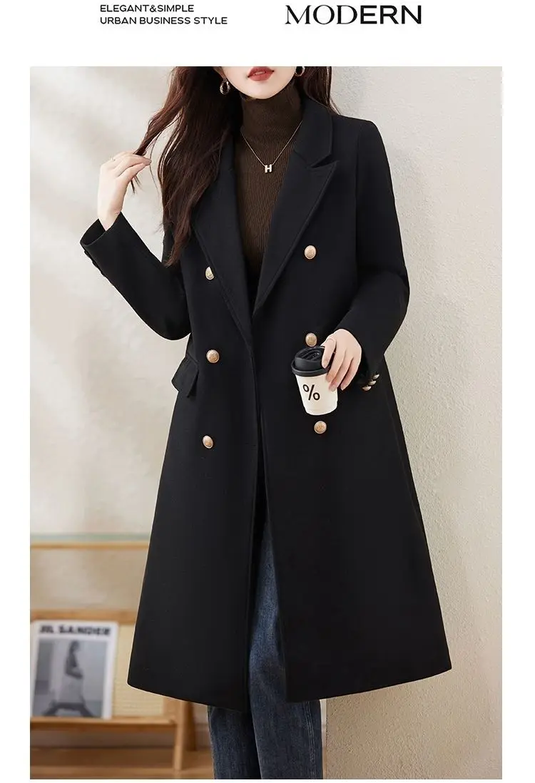 Red Woolen Coat 2026 Autumn Winter New Fashion Temperament with cotton Thicken Wool Coats Female Slim Casual Warm Long Overcoat