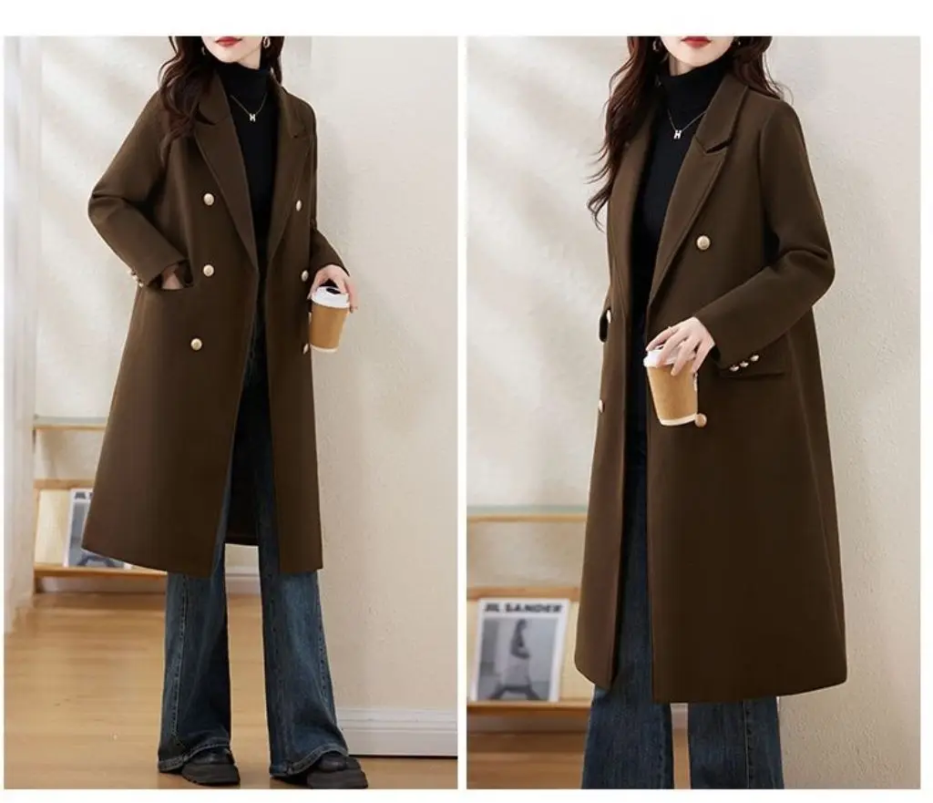 Red Woolen Coat 2026 Autumn Winter New Fashion Temperament with cotton Thicken Wool Coats Female Slim Casual Warm Long Overcoat