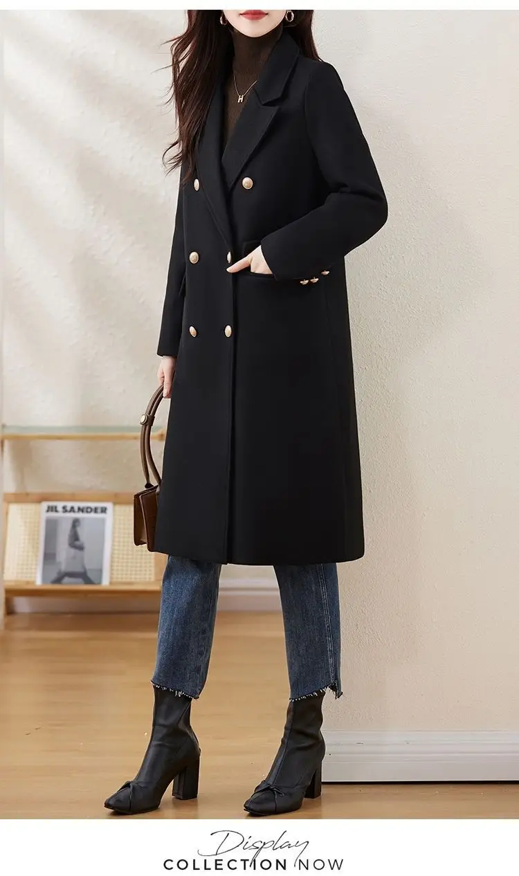 Red Woolen Coat 2026 Autumn Winter New Fashion Temperament with cotton Thicken Wool Coats Female Slim Casual Warm Long Overcoat