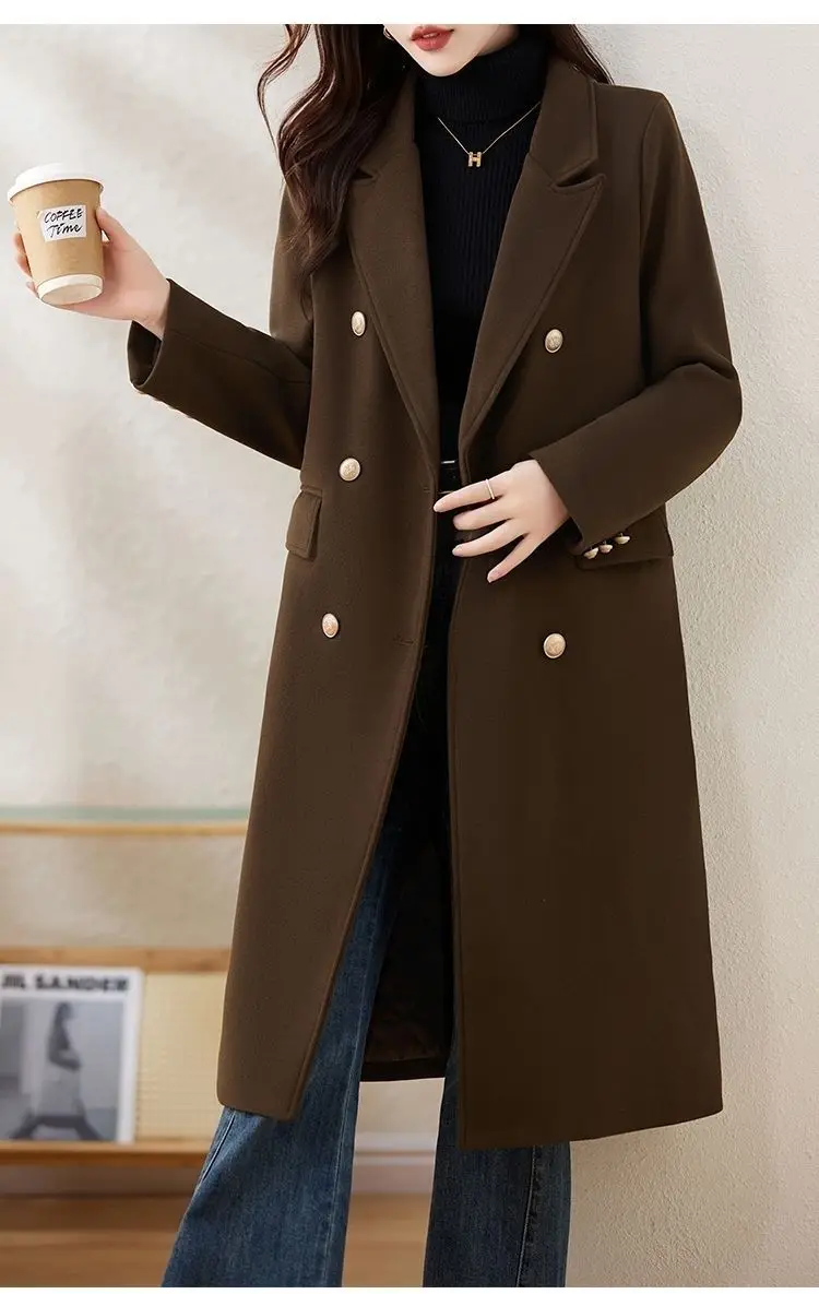 Red Woolen Coat 2026 Autumn Winter New Fashion Temperament with cotton Thicken Wool Coats Female Slim Casual Warm Long Overcoat