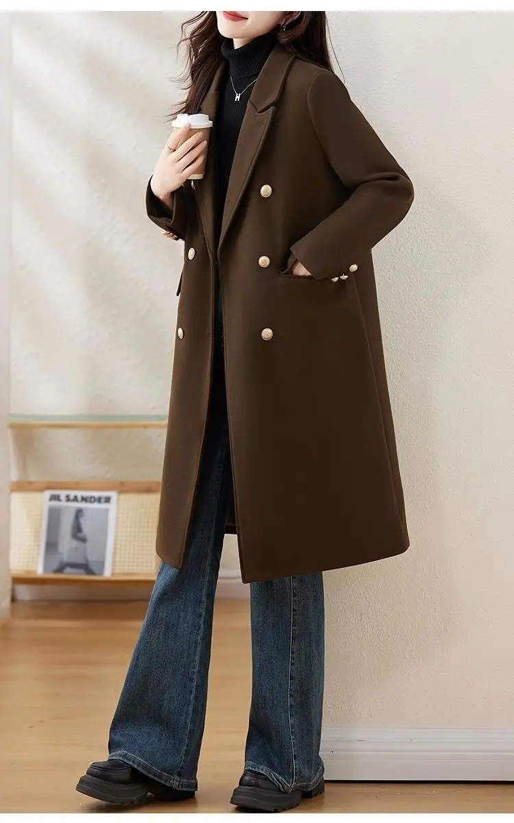 Red Woolen Coat 2026 Autumn Winter New Fashion Temperament with cotton Thicken Wool Coats Female Slim Casual Warm Long Overcoat