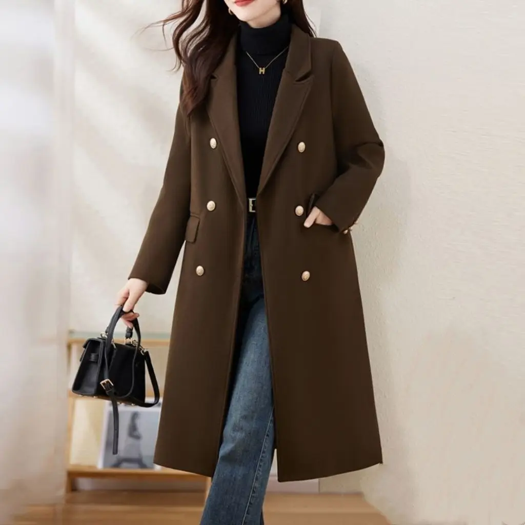 Red Woolen Coat 2026 Autumn Winter New Fashion Temperament with cotton Thicken Wool Coats Female Slim Casual Warm Long Overcoat