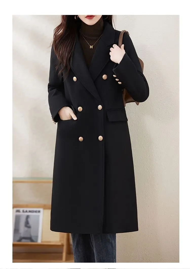 Red Woolen Coat 2026 Autumn Winter New Fashion Temperament with cotton Thicken Wool Coats Female Slim Casual Warm Long Overcoat