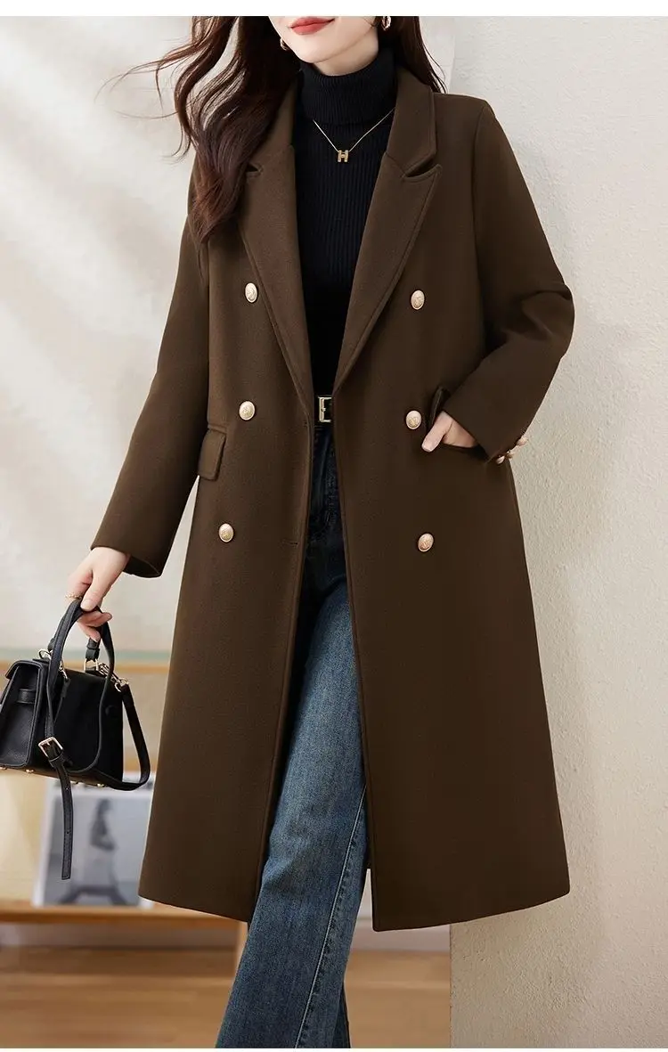 Red Woolen Coat 2026 Autumn Winter New Fashion Temperament with cotton Thicken Wool Coats Female Slim Casual Warm Long Overcoat