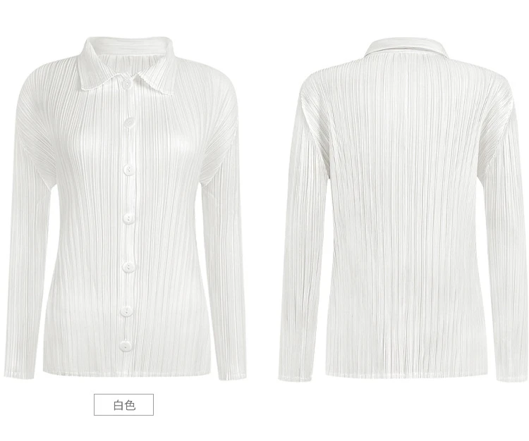 Women's Shirt Miyake Pleated Lapel Long Sleeve Shirt Casual Versatile Loose Plus Size Shirt Pleated Cardigan Tops 2024 Fall New