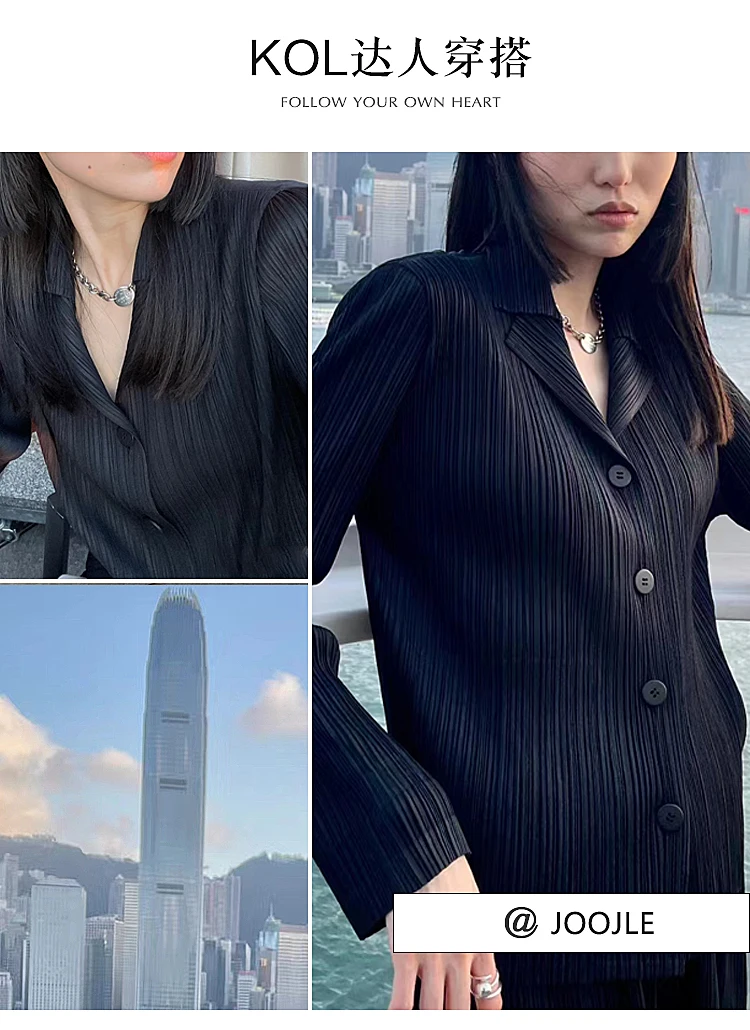 Women's Shirt Miyake Pleated Lapel Long Sleeve Shirt Casual Versatile Loose Plus Size Shirt Pleated Cardigan Tops 2024 Fall New