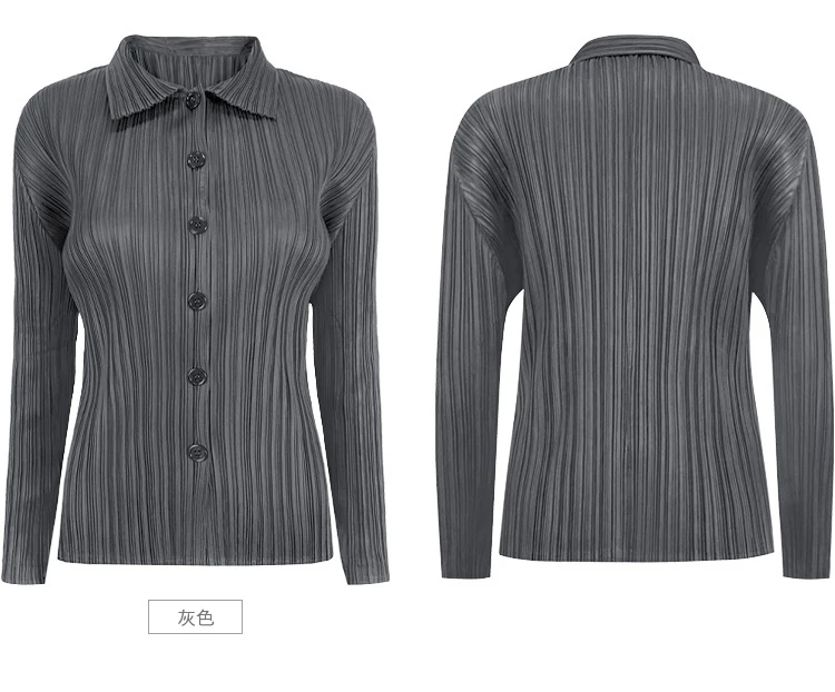 Women's Shirt Miyake Pleated Lapel Long Sleeve Shirt Casual Versatile Loose Plus Size Shirt Pleated Cardigan Tops 2024 Fall New