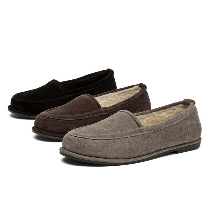 AIYUQI Women's Winter Loafers Anti-slip Slip-on Fur-lined Women Shoes Plus-size Genuine Leather Mary Jane Driving Shoes Female