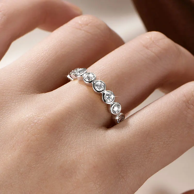 IOGOU 14k Gold Filled Full Eternity Ring Bezel 3mm D Round Moissanite Rings Stackable Bands GRA Certified Jewelry for Women 2026