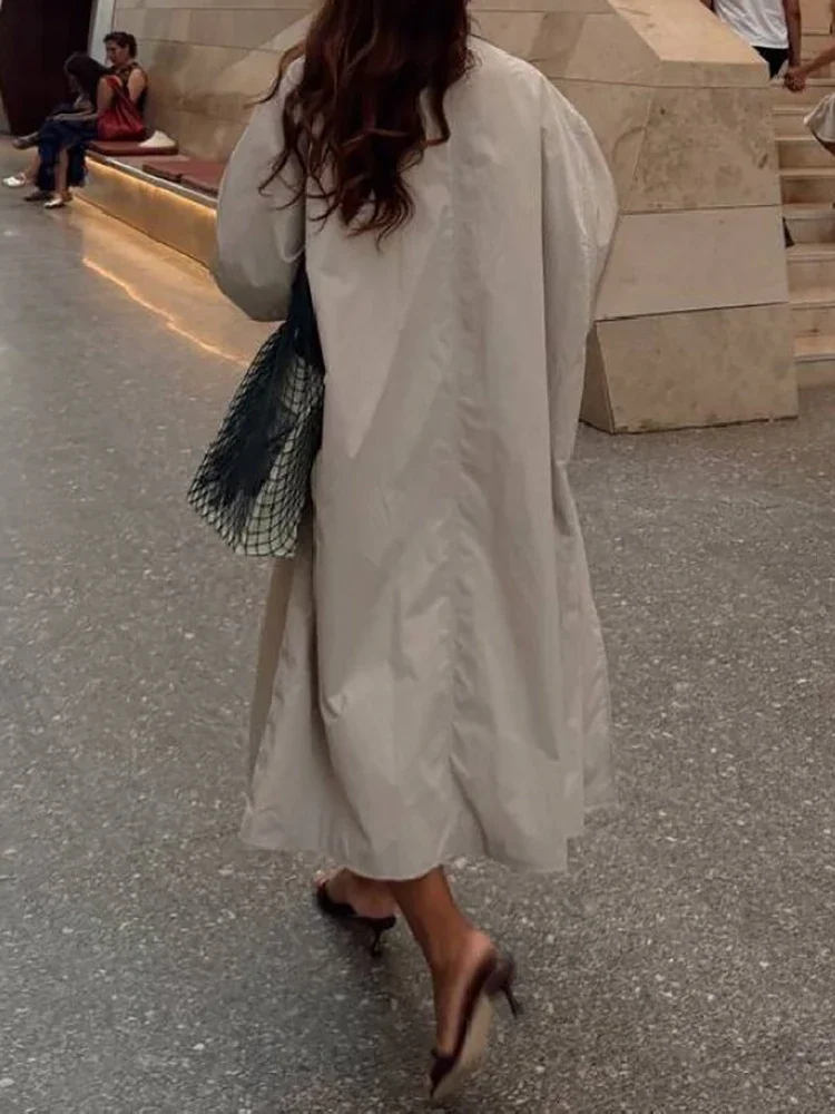 Women Autumn Long Trench Coat Chic Stand Collar Button Batwing Sleeve Oversize Jacket Fashion High Street Windproof Loose Outfit