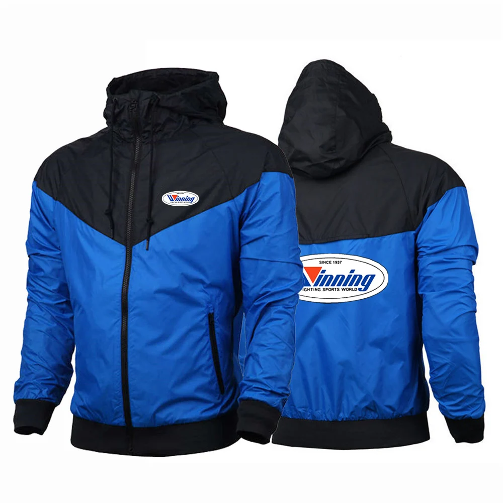 2024 New Men Winning Boxing Printing Spring and Autumn Windproof Hooded Color Matching Windbreaker Fashion Tops