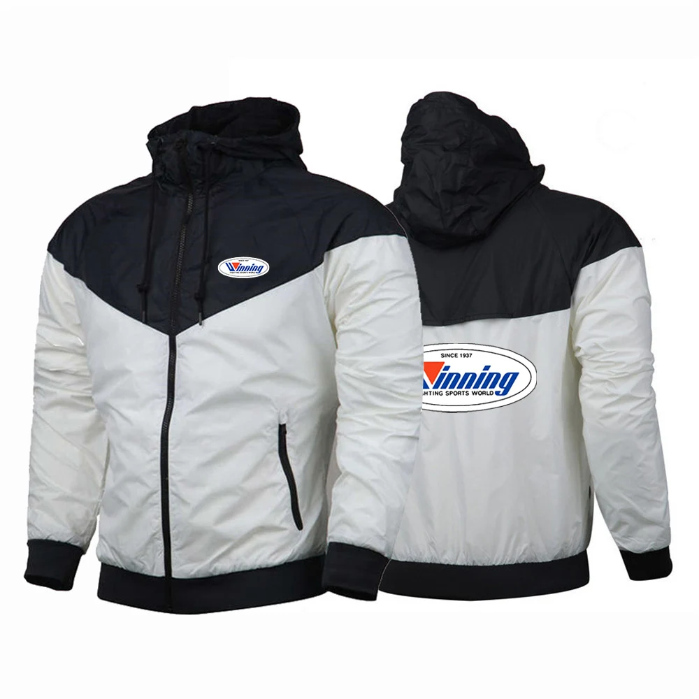 2024 New Men Winning Boxing Printing Spring and Autumn Windproof Hooded Color Matching Windbreaker Fashion Tops