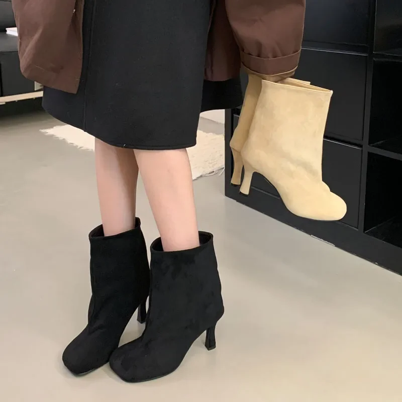 Eilyken New Autumn Winter Fashion Round Toe Women Ankle Boots Concise Thin Heels Shoes Chelsea Short Botas De Mujer