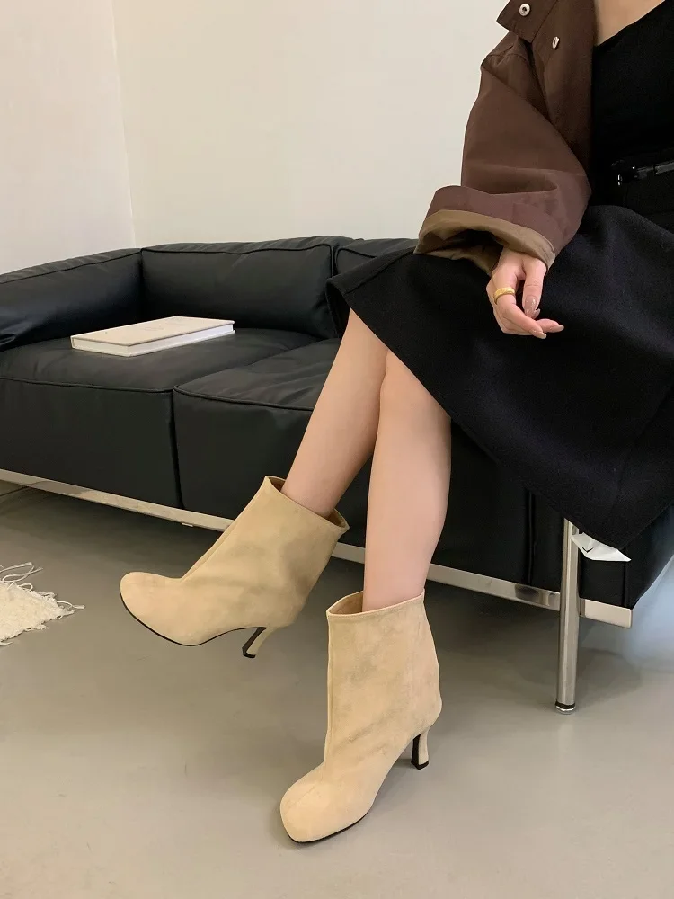 Eilyken New Autumn Winter Fashion Round Toe Women Ankle Boots Concise Thin Heels Shoes Chelsea Short Botas De Mujer