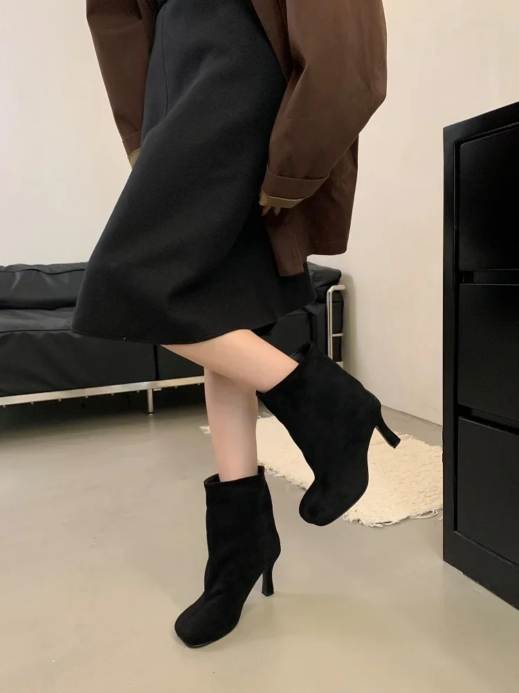 Eilyken New Autumn Winter Fashion Round Toe Women Ankle Boots Concise Thin Heels Shoes Chelsea Short Botas De Mujer