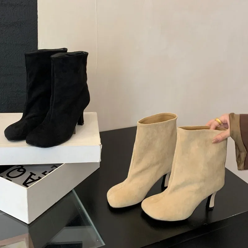 Eilyken New Autumn Winter Fashion Round Toe Women Ankle Boots Concise Thin Heels Shoes Chelsea Short Botas De Mujer