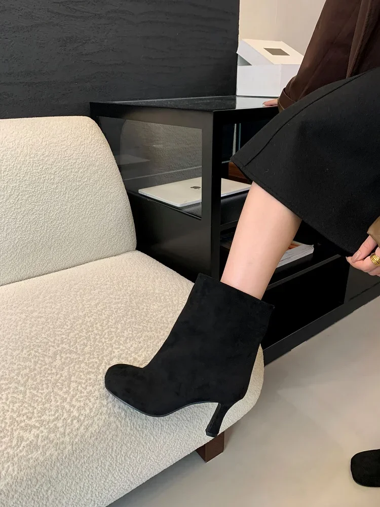 Eilyken New Autumn Winter Fashion Round Toe Women Ankle Boots Concise Thin Heels Shoes Chelsea Short Botas De Mujer