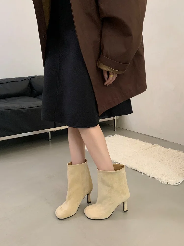Eilyken New Autumn Winter Fashion Round Toe Women Ankle Boots Concise Thin Heels Shoes Chelsea Short Botas De Mujer
